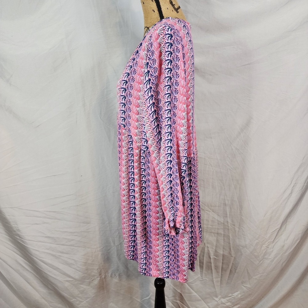 Simply Southern Pink and Navy Long Sleeve V-Neck Dress - Picture 3 of 12